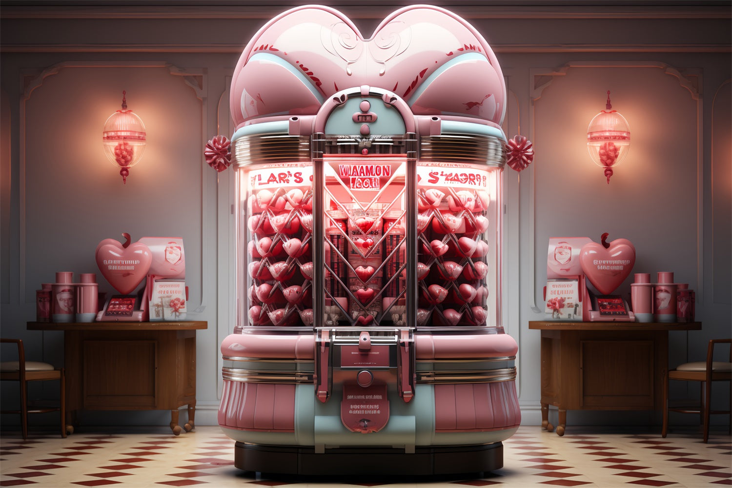 Valentine's Photo Backdrop Pink Candy Machine Heart Backdrop BRP12-169