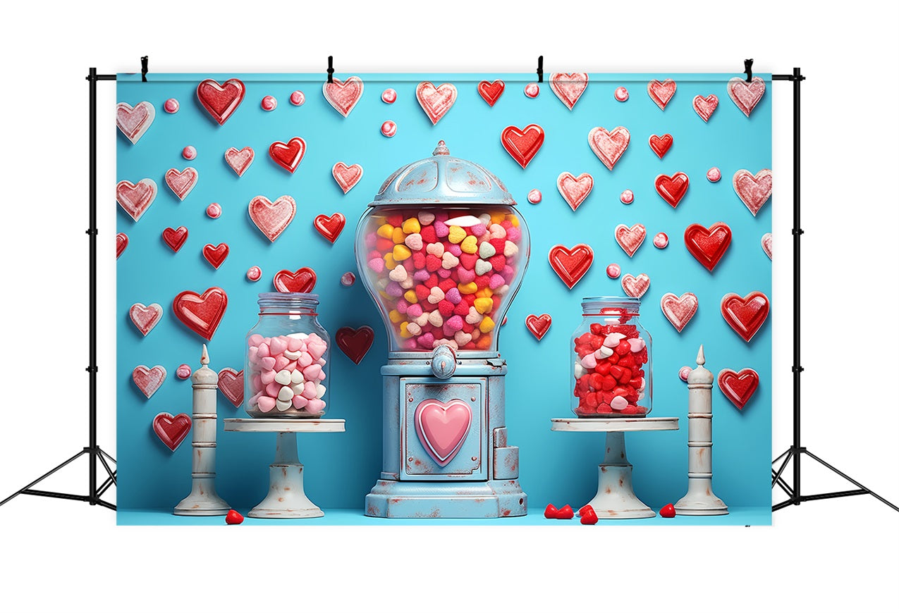 Backdrops Valentines Blue Background Candy Jars Heart Backdrop BRP12-170