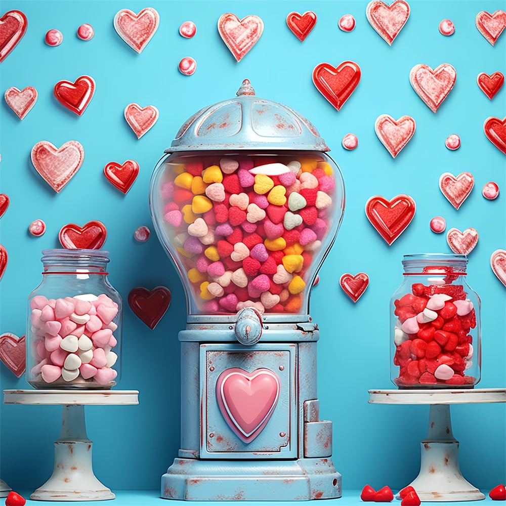 Backdrops Valentines Blue Background Candy Jars Heart Backdrop BRP12-170