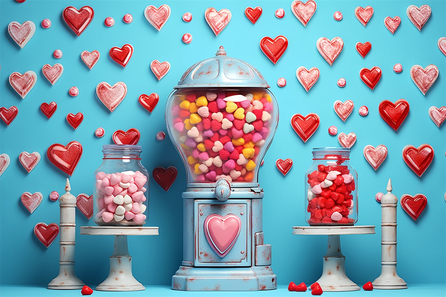 Backdrops Valentines Blue Background Candy Jars Heart Backdrop BRP12-170