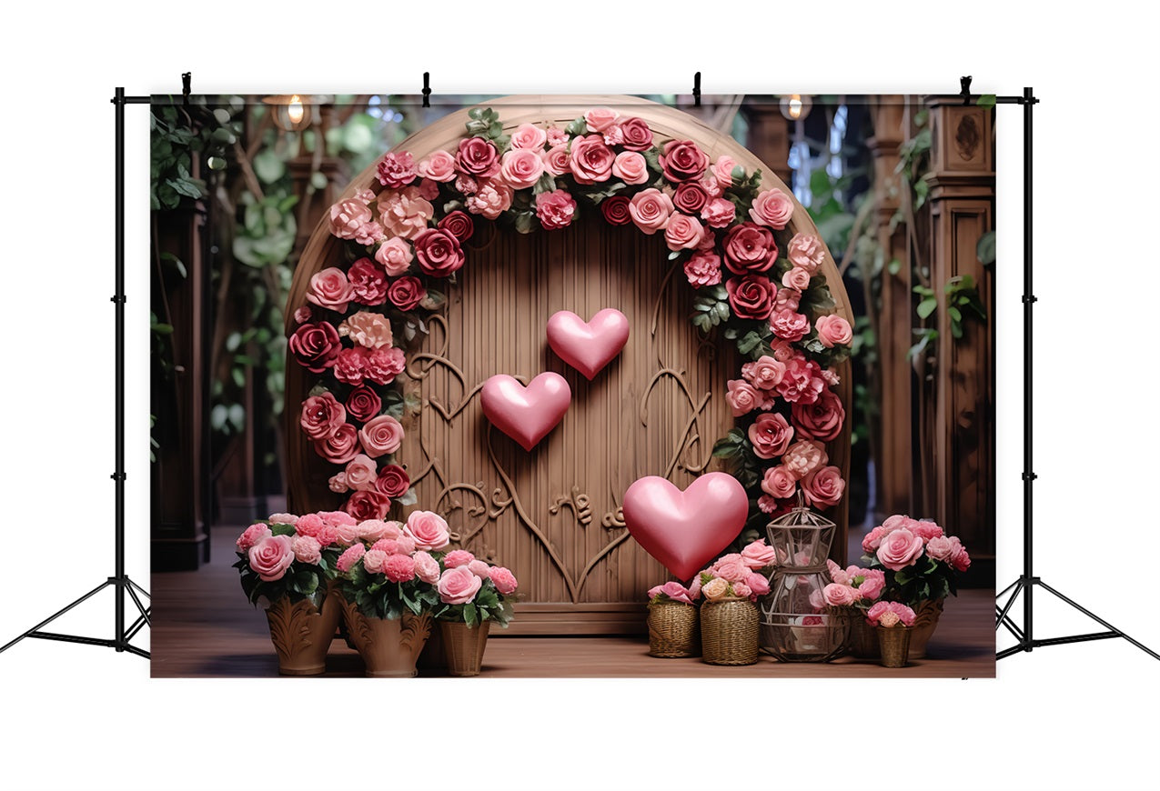 Photography Valentines Backdrops Wooden Archway Floral Heart Backdrop BRP12-173