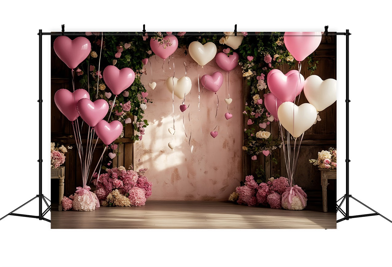 Backdrop For Valentine Heart Balloon Roses Celebration Backdrop BRP12-175