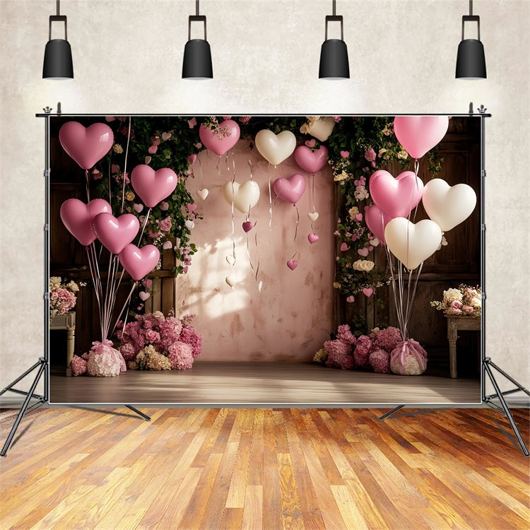 Backdrop For Valentine Heart Balloon Roses Celebration Backdrop BRP12-175