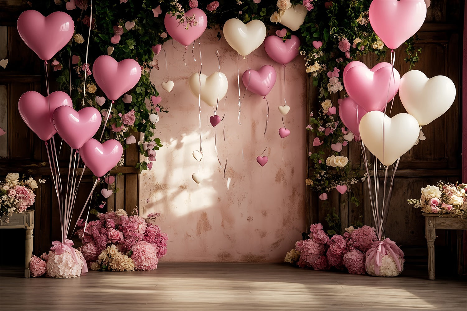 Backdrop For Valentine Heart Balloon Roses Celebration Backdrop BRP12-175