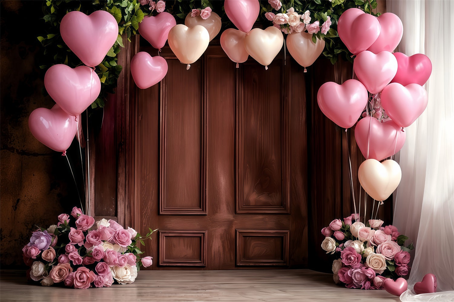 Valentines Backdrop Decor Heart Balloons Roses Backdrop BRP12-176