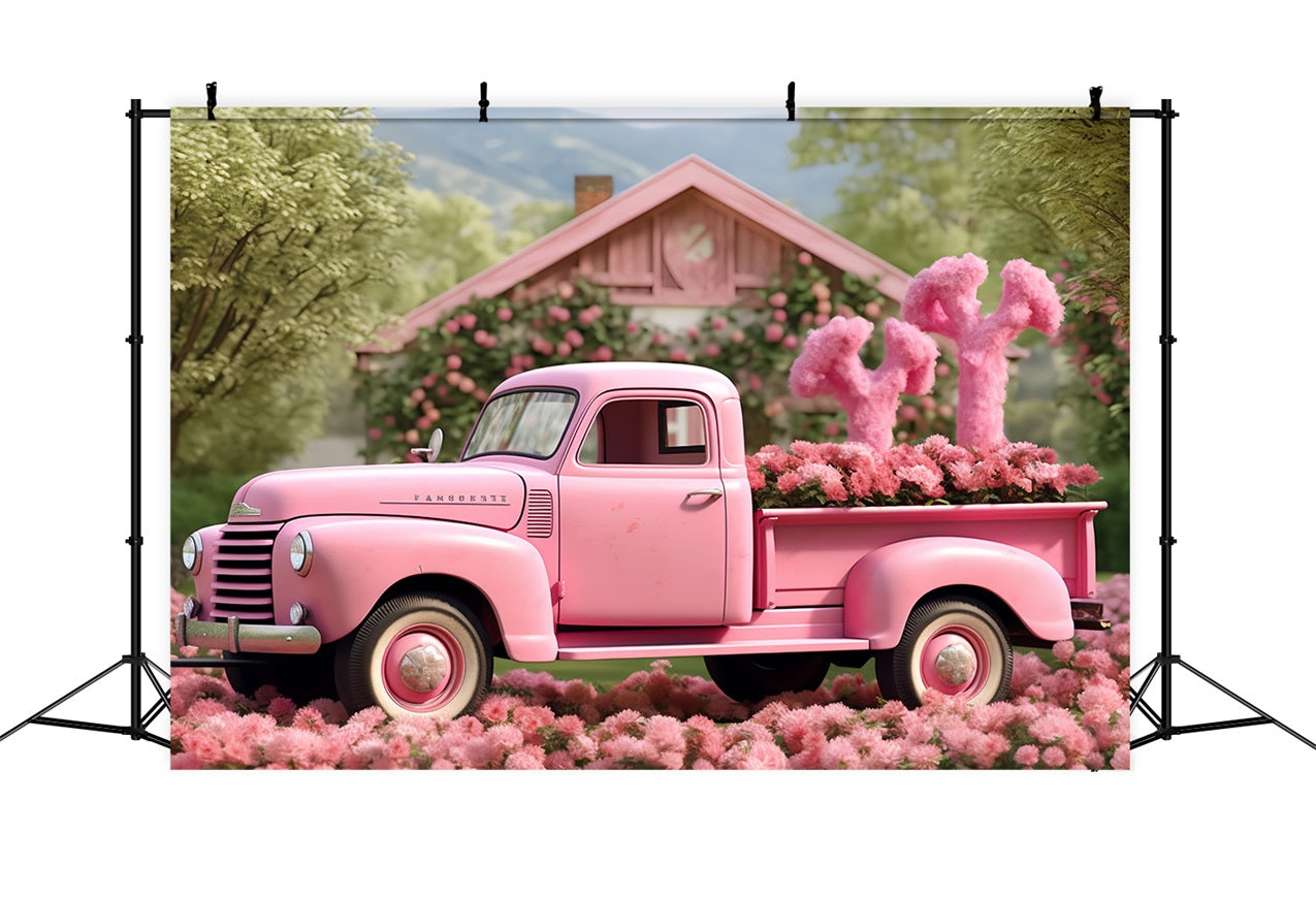 Valentines Day Picture Backdrop Truck Surrounded Blossoms Backdrop BRP12-177