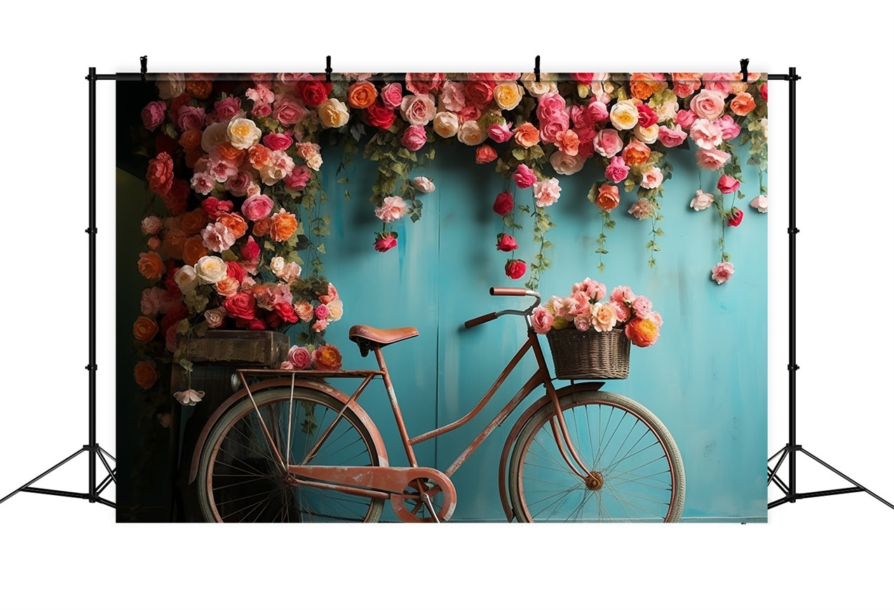 Photoshoot Valentines Backdrop Bicycle Blooming Floral Wall Backdrop BRP12-181