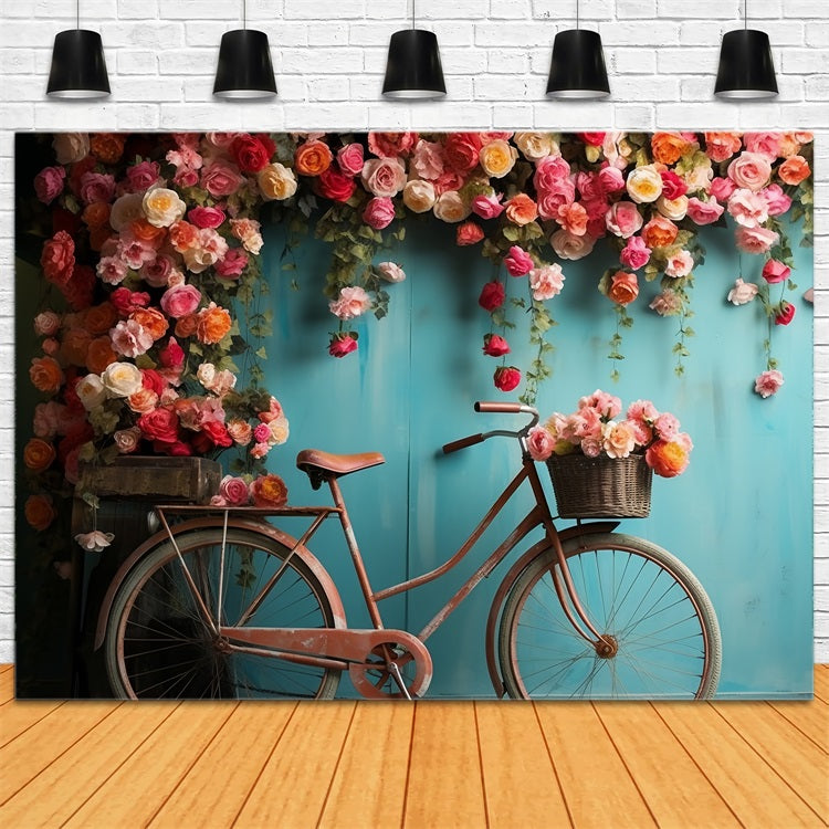 Photoshoot Valentines Backdrop Bicycle Blooming Floral Wall Backdrop BRP12-181