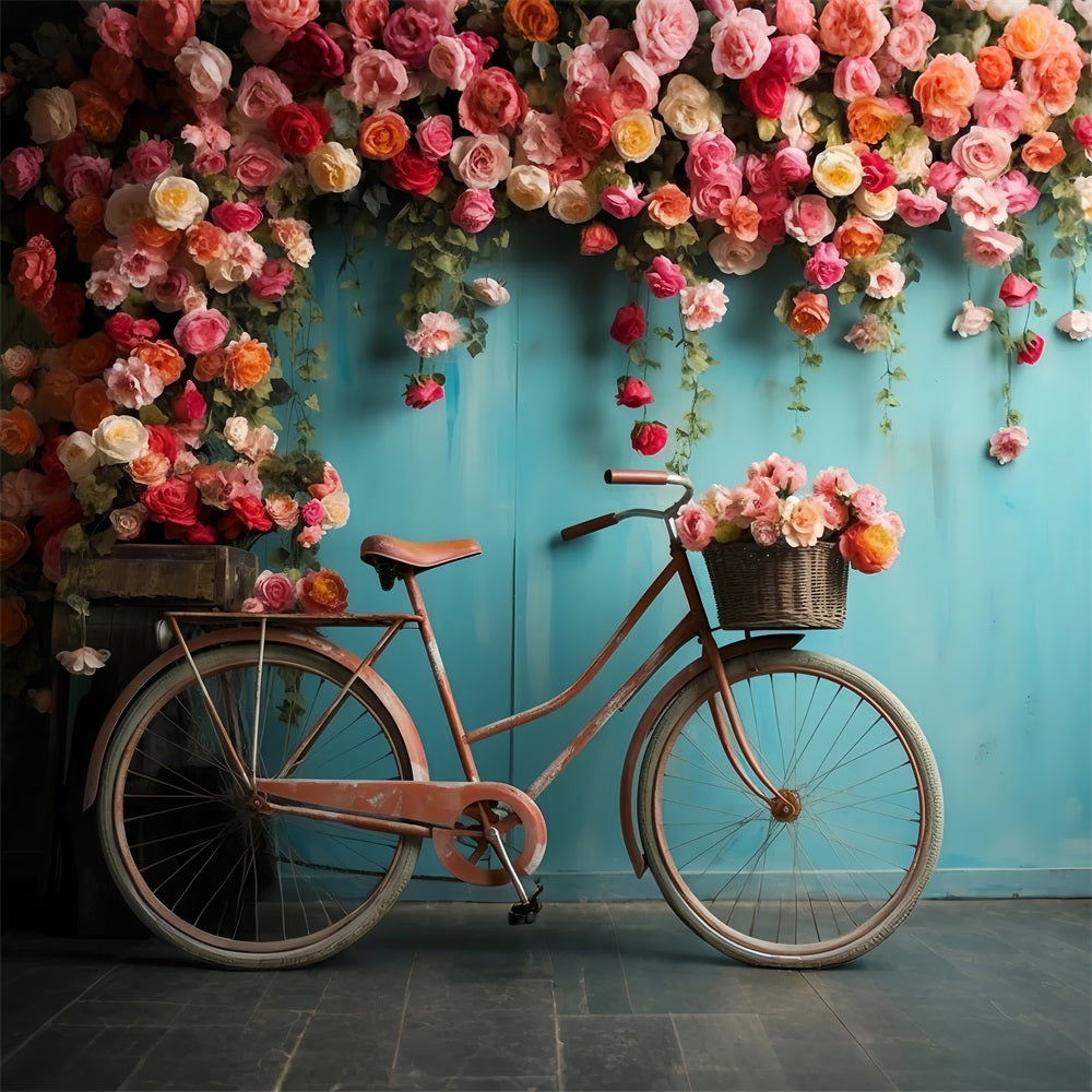 Photoshoot Valentines Backdrop Bicycle Blooming Floral Wall Backdrop BRP12-181