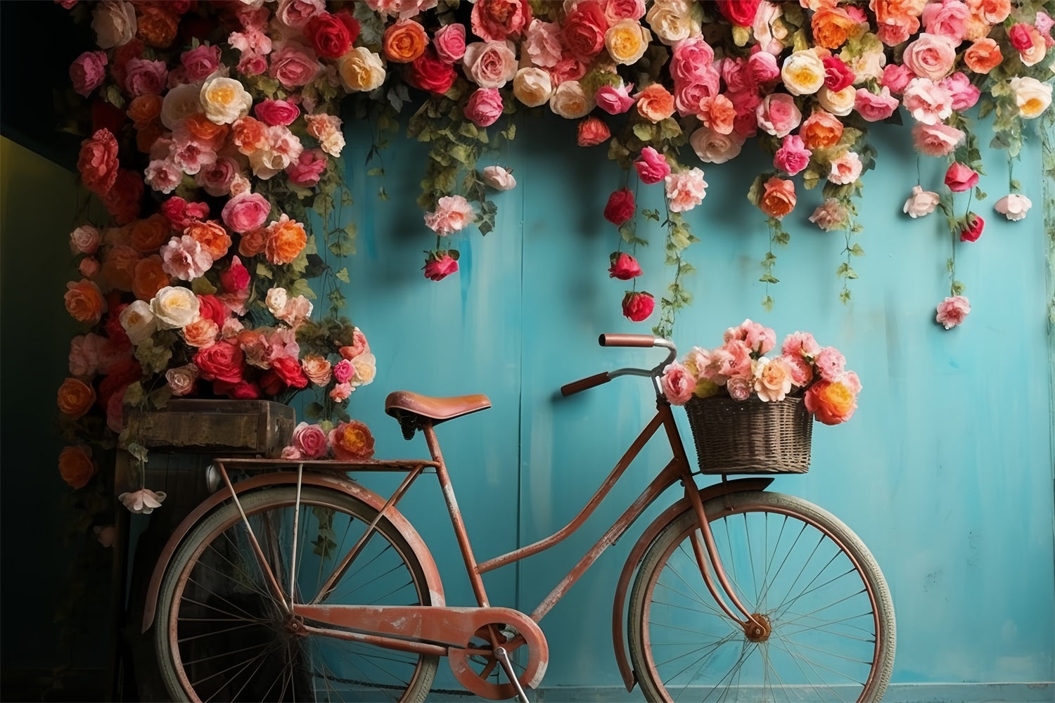 Photoshoot Valentines Backdrop Bicycle Blooming Floral Wall Backdrop BRP12-181