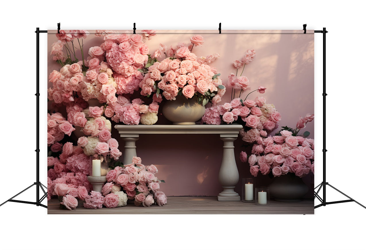 Backdrop Valentine Pink Roses Candlelit Table Backdrop BRP12-182