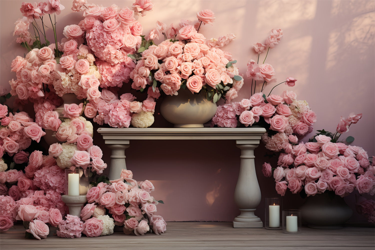 Backdrop Valentine Pink Roses Candlelit Table Backdrop BRP12-182