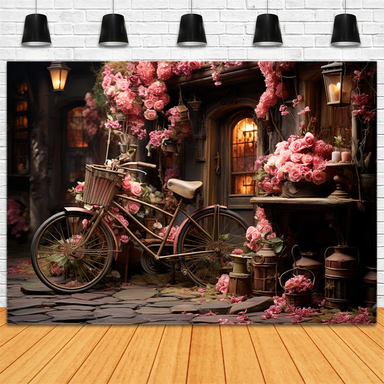 Valentine's Backdrops Bicycle Blooming Rose Decorations Backdrop BRP12-189