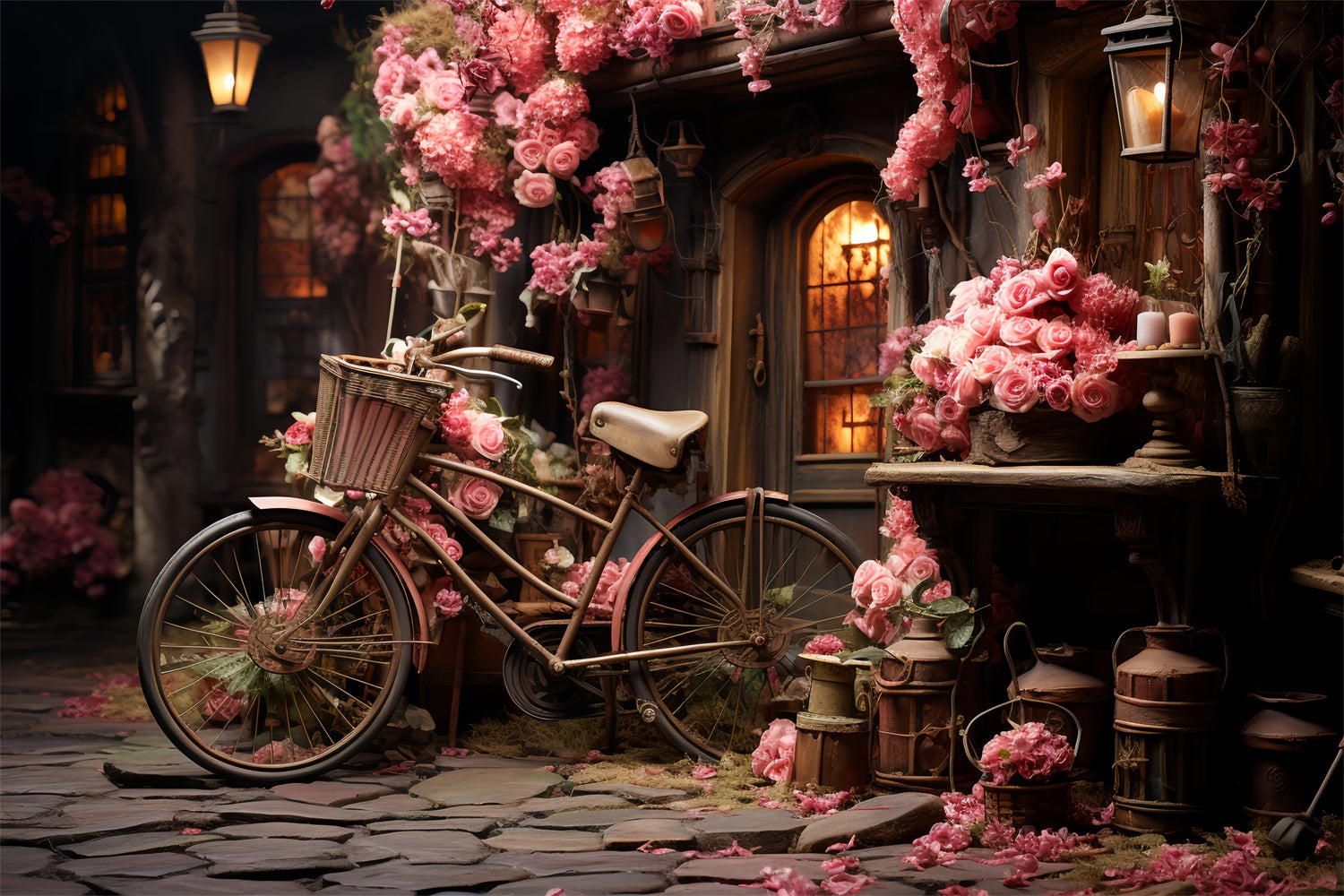 Valentine's Backdrops Bicycle Blooming Rose Decorations Backdrop BRP12-189