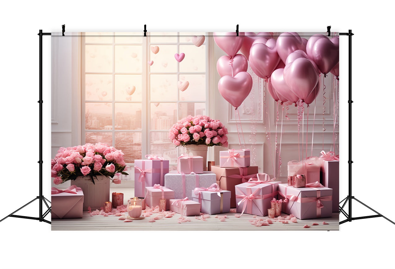 Valentine Backdrop Ideas Heart Balloon Rose Celebration Window Backdrop BRP12-193