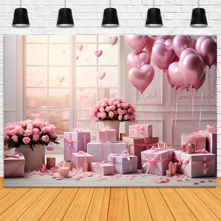 Valentine Backdrop Ideas Heart Balloon Rose Celebration Window Backdrop BRP12-193