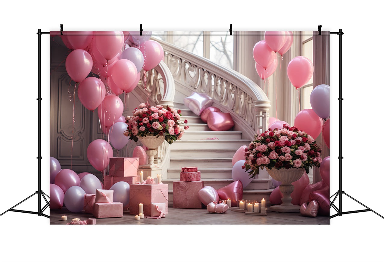 Valentine Photography Backdrop Roses Staircase Balloon Celebration Backdrop BRP12-196