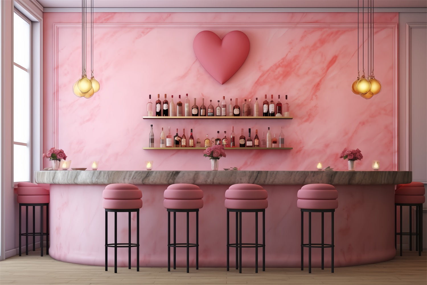 Valentines Photography Backdrop Pink Heart Bar Backdrop BRP12-197