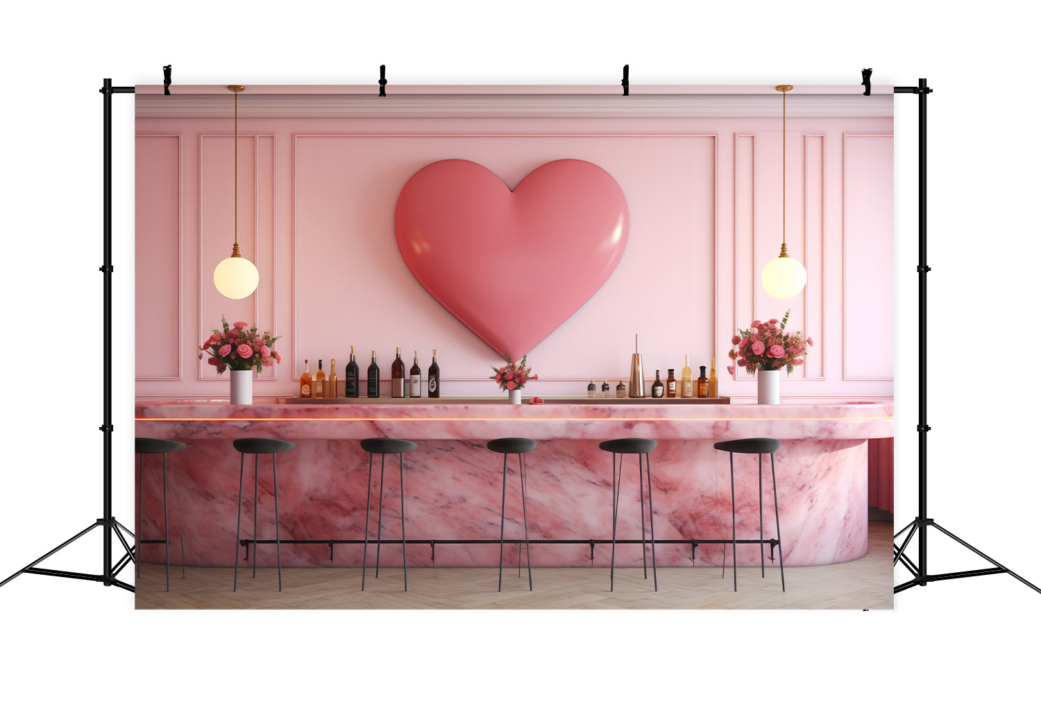 Valentines Photography Backdrops Pink Heart Bar Scene Backdrop BRP12-198