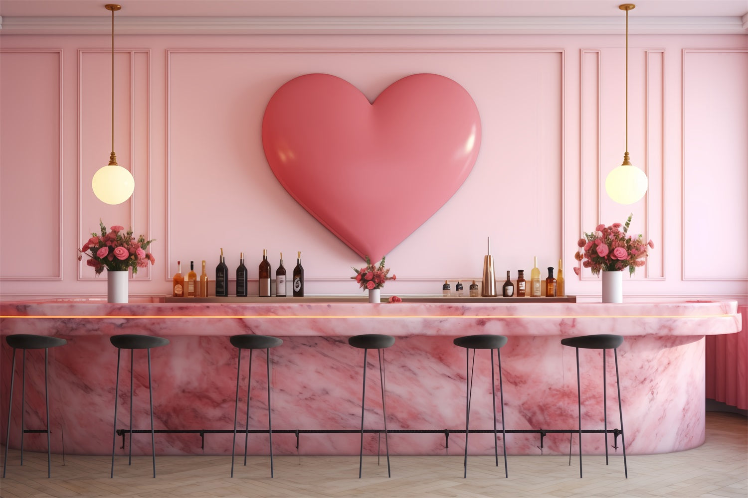 Valentines Photography Backdrops Pink Heart Bar Scene Backdrop BRP12-198