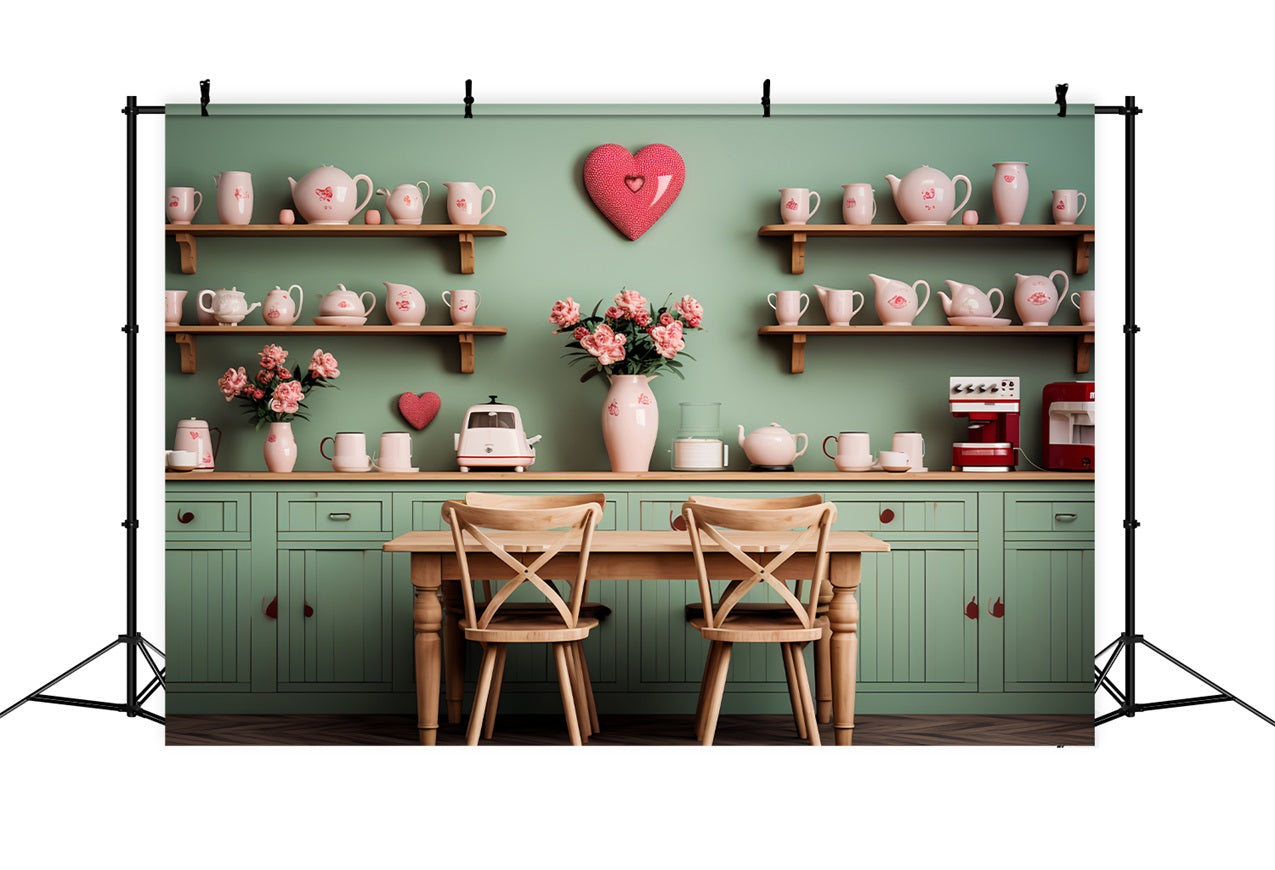 Valentine's Day Backdrops Green Kitchen Floral Setting Backdrop BRP12-199