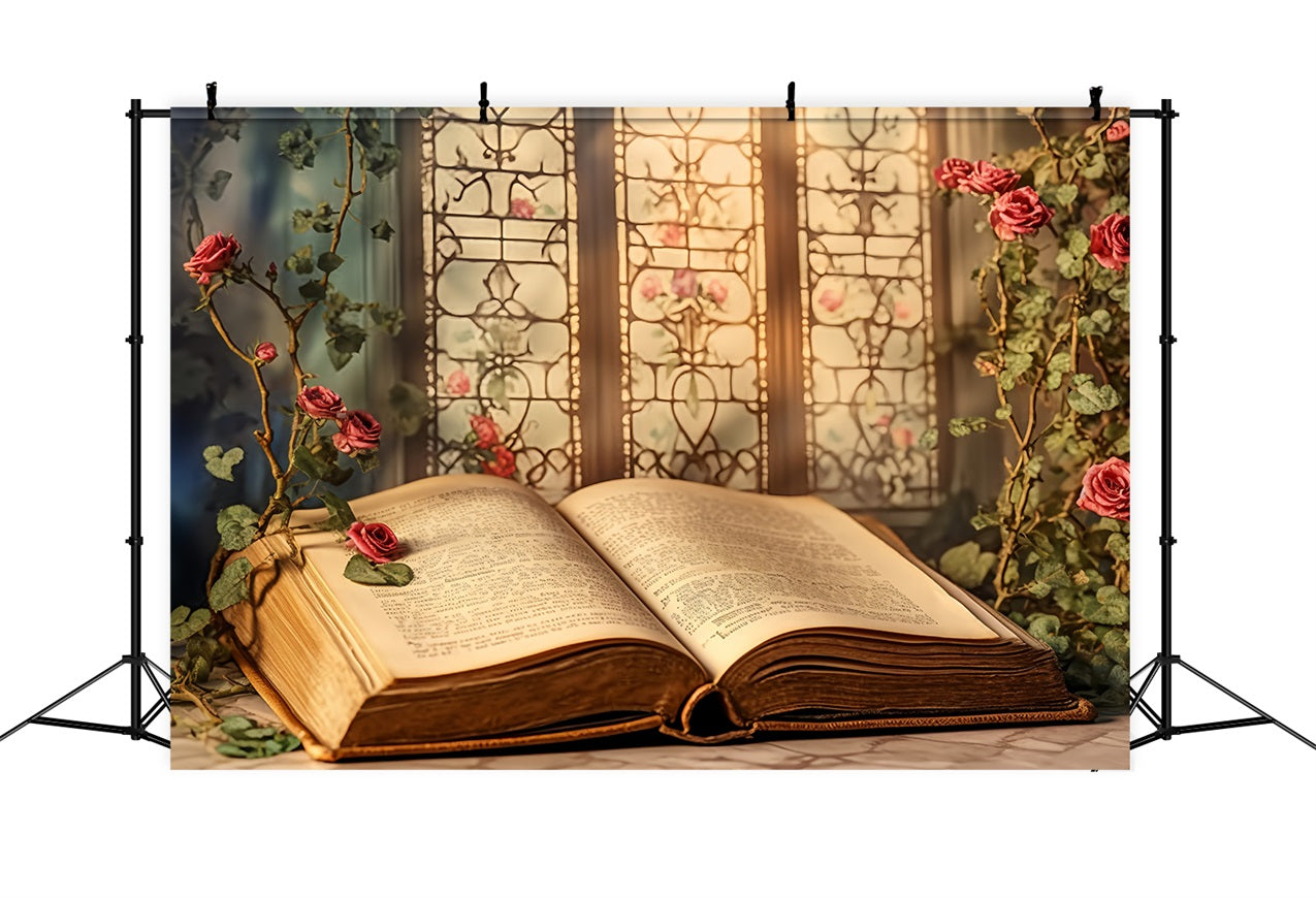 Valentine Day Backdrops Classic Book Roses Window Backdrop BRP12-201