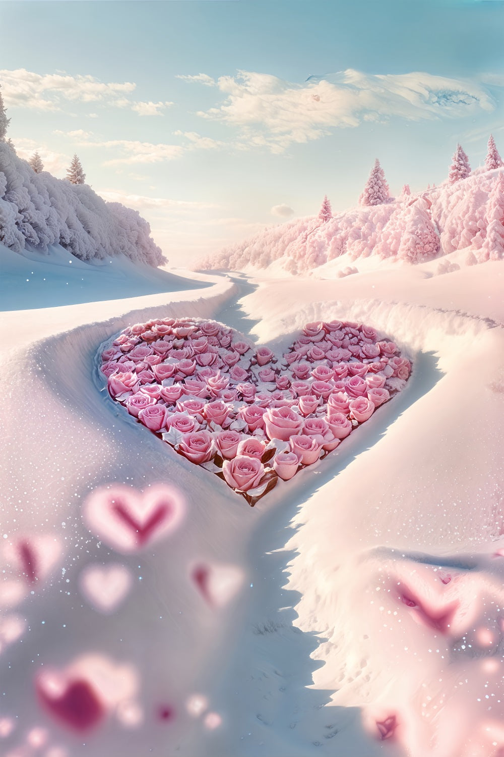 Valentine Theme Backdrop Enchanting Rose Heart Winter Backdrop BRP12-206