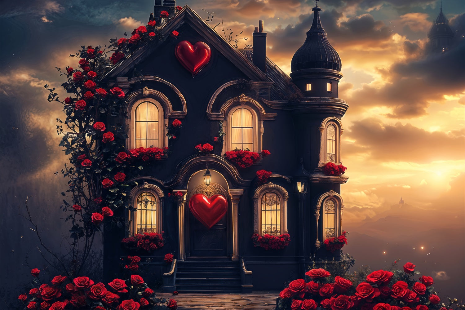 Backdrops Valentines Heart Shaped Rose Gothic Home Backdrop BRP12-208