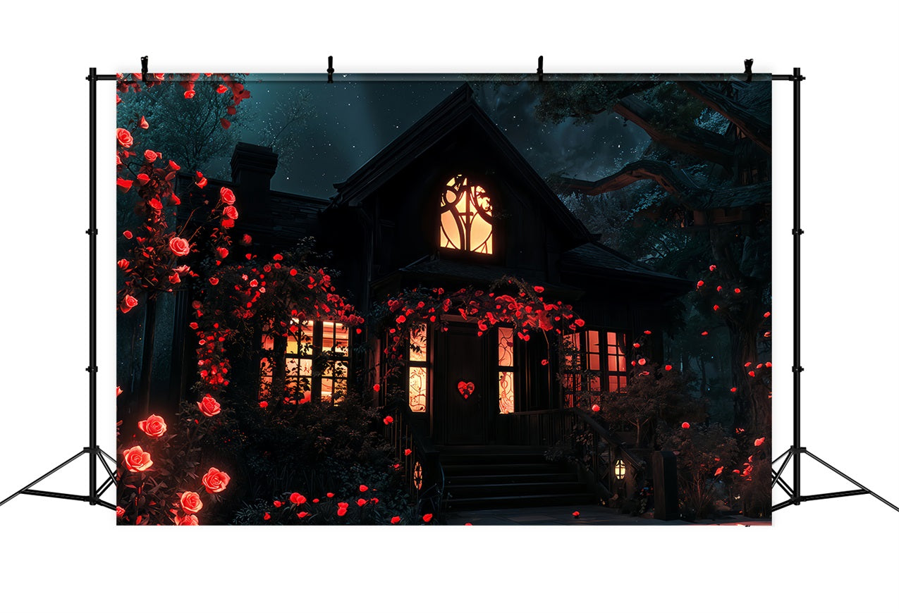 Valentine's Photo Backdrop Romantic Rose House Nighttime Backdrop BRP12-209