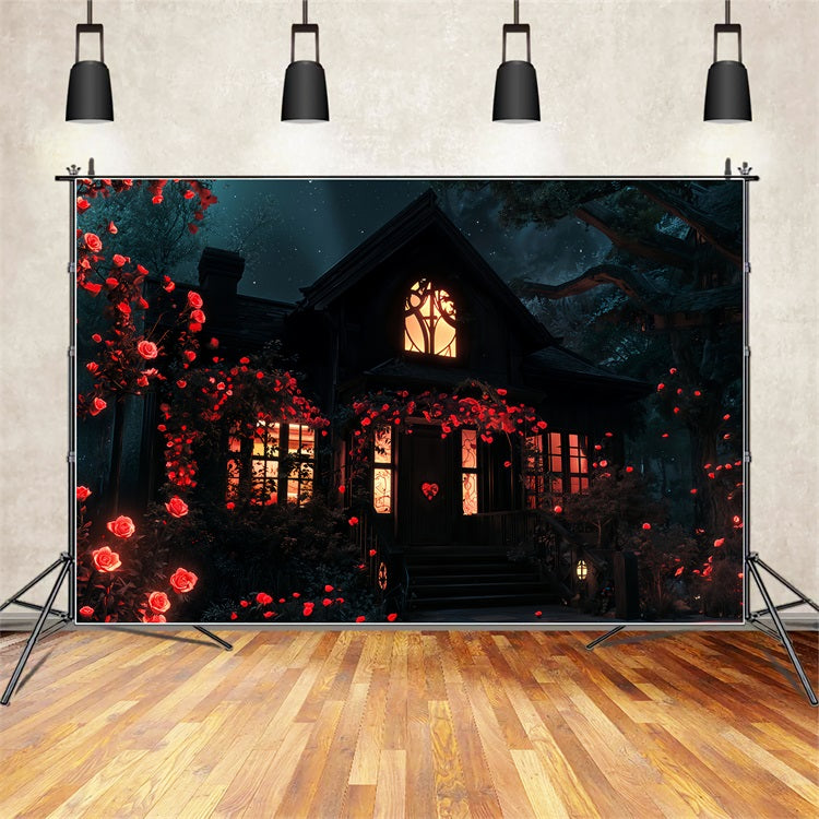 Valentine's Photo Backdrop Romantic Rose House Nighttime Backdrop BRP12-209