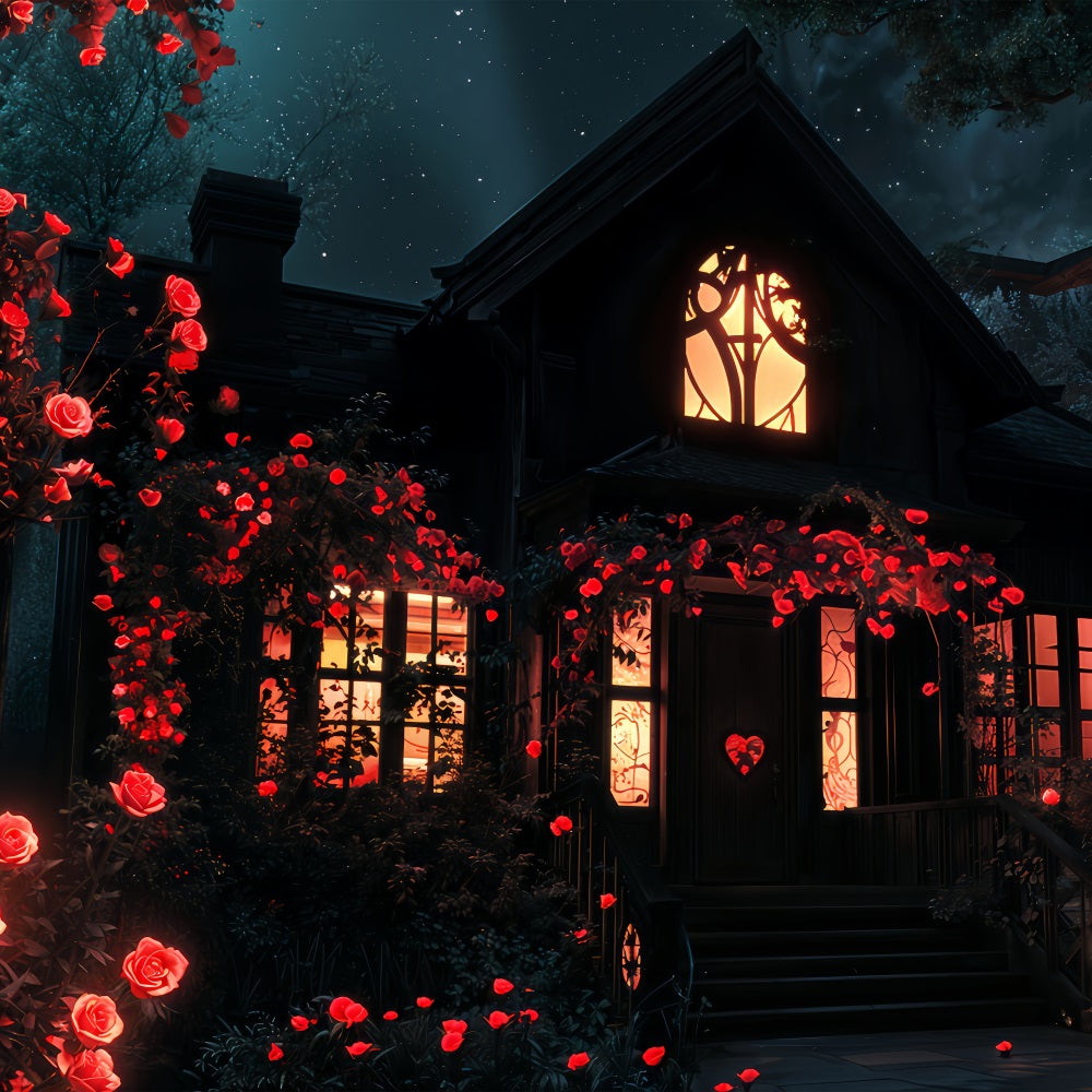 Valentine's Photo Backdrop Romantic Rose House Nighttime Backdrop BRP12-209