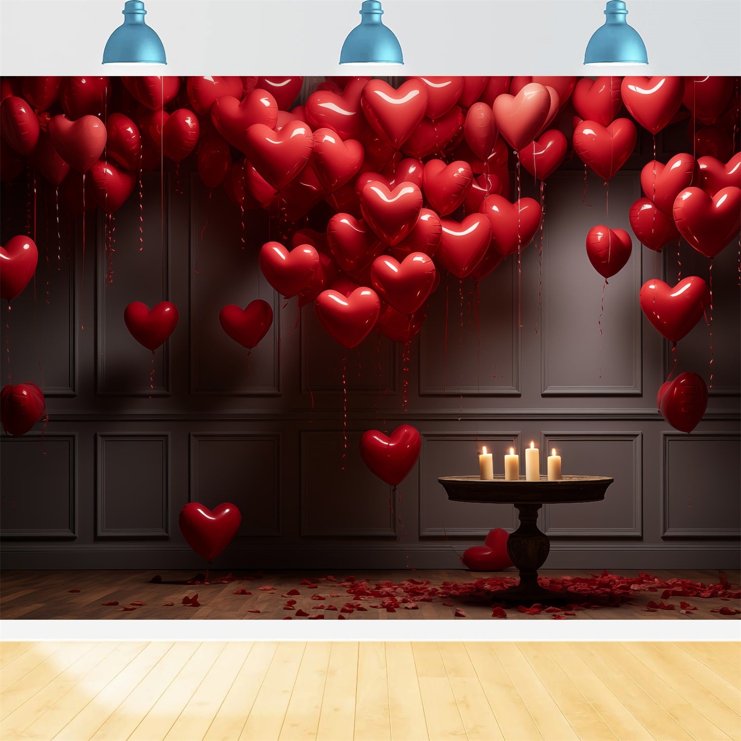 Valentine Backdrop Red Heart Balloons Candlelight Room Backdrop BRP12-210