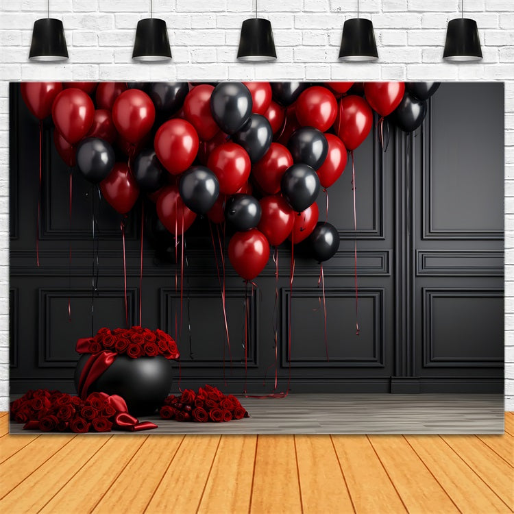 Valentines Day Backdrops Red Black Balloon Rose Backdrop BRP12-211