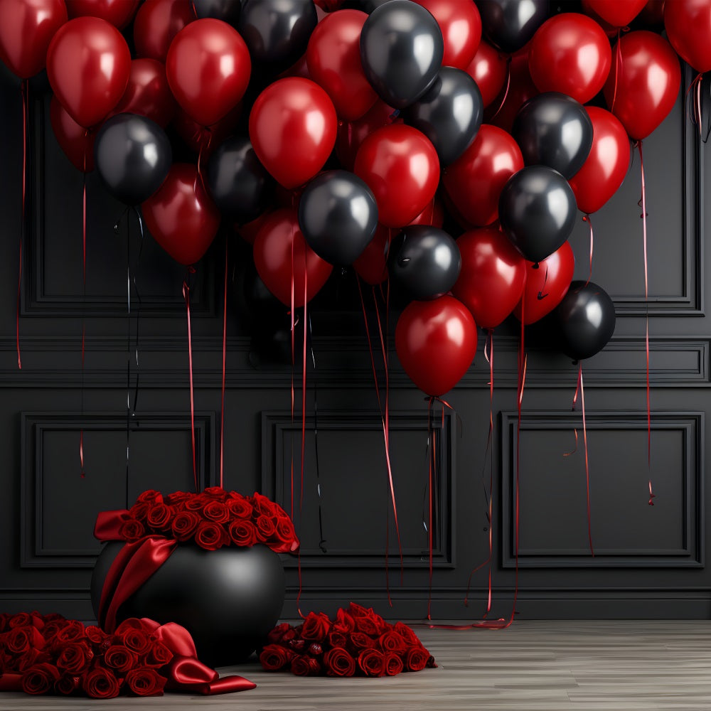 Valentines Day Backdrops Red Black Balloon Rose Backdrop BRP12-211