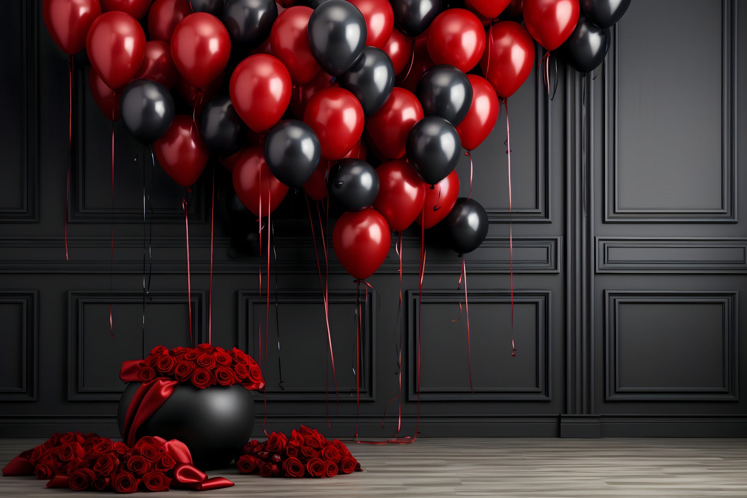 Valentines Day Backdrops Red Black Balloon Rose Backdrop BRP12-211