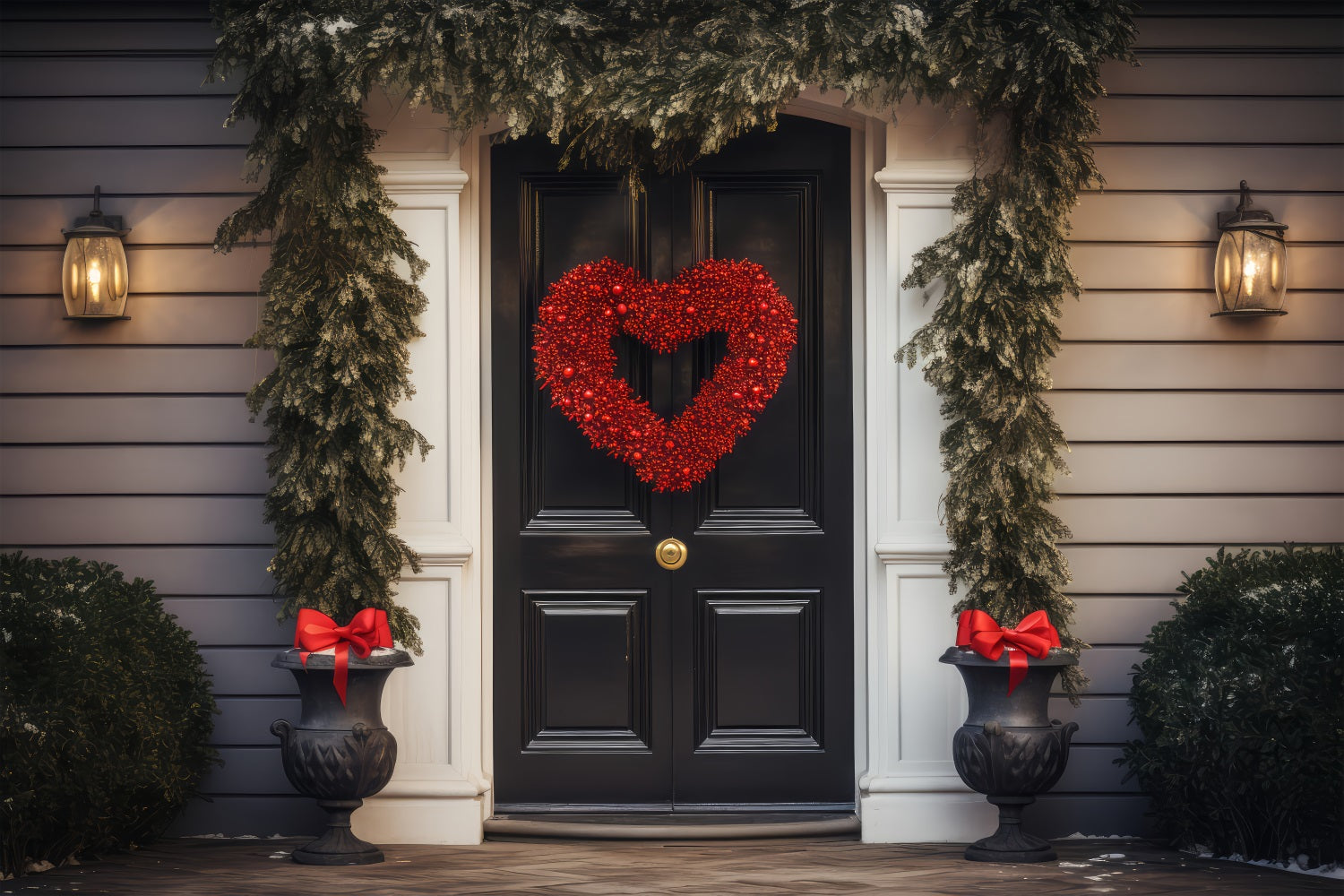 Valentines Backdrops Graceful Red Heart Wreath Doorway Backdrop BRP12-212