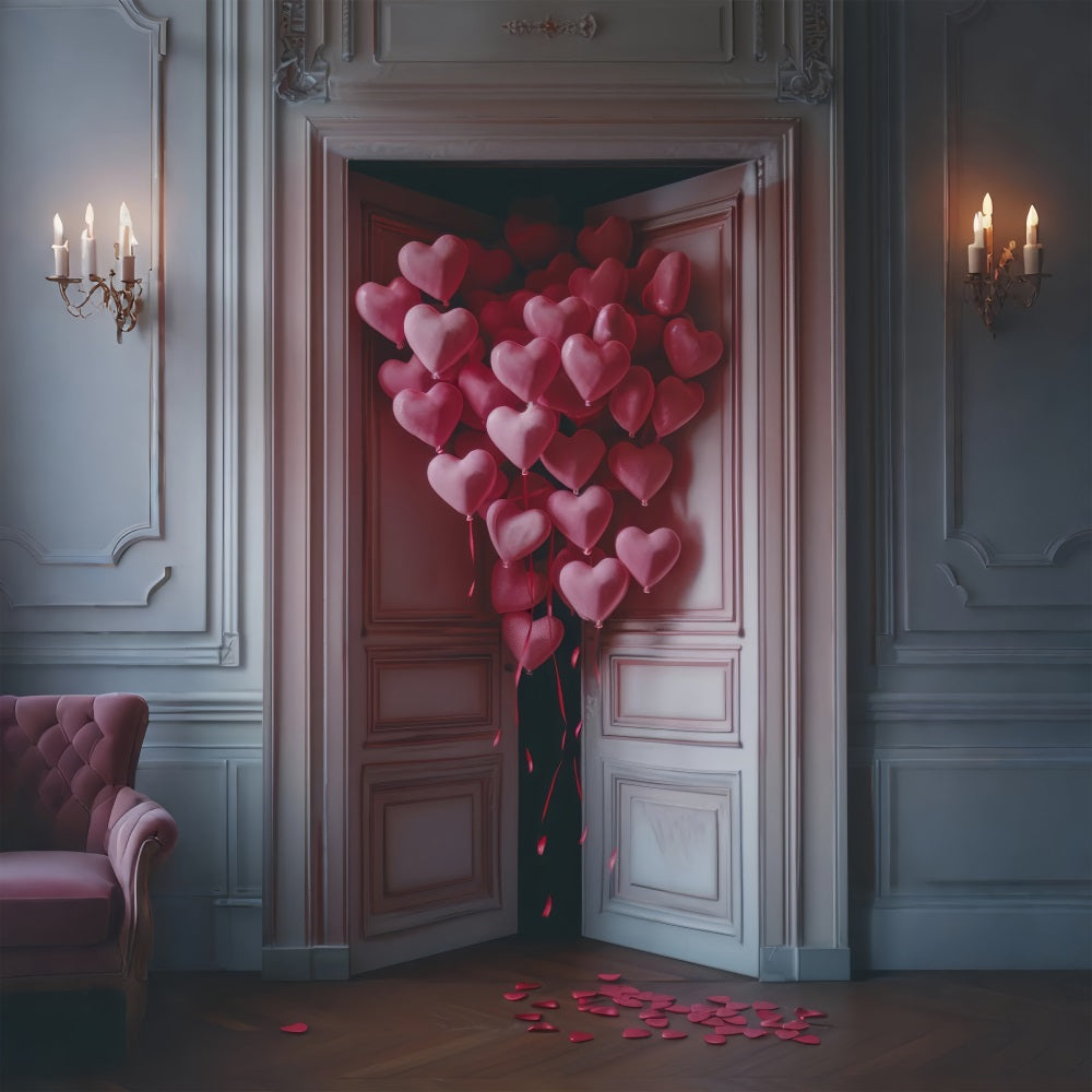 Valentine Photography Backdrop Pink Heart Balloons Door Backdrop BRP12-214