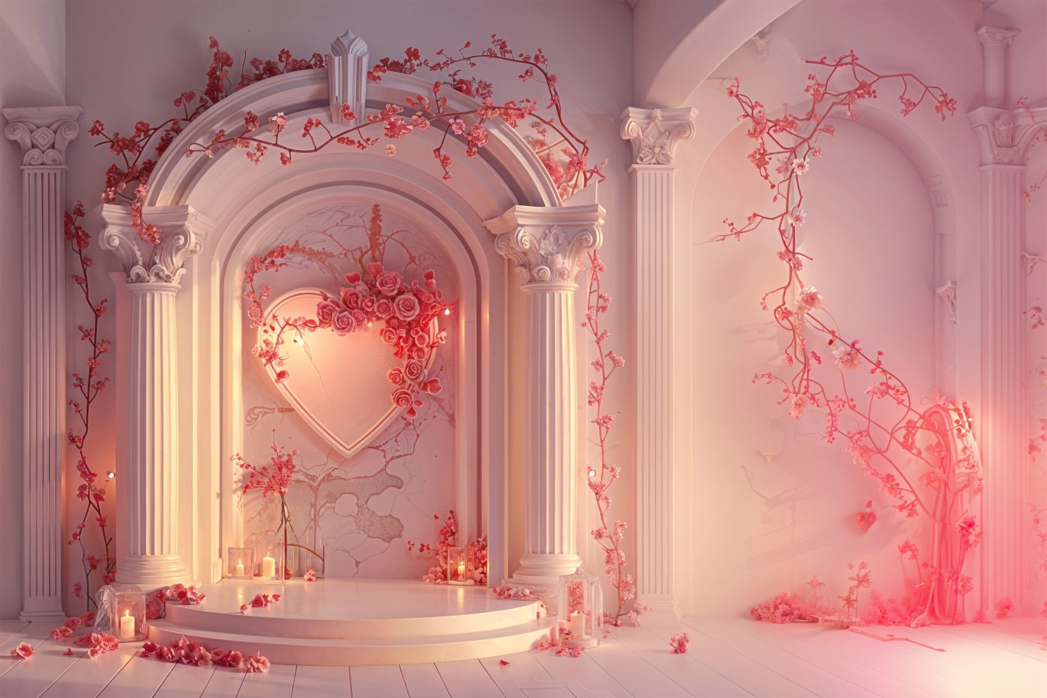 Valentine Backdrop Soft Rose Archway Candlelit Romance Backdrop BRP12-215