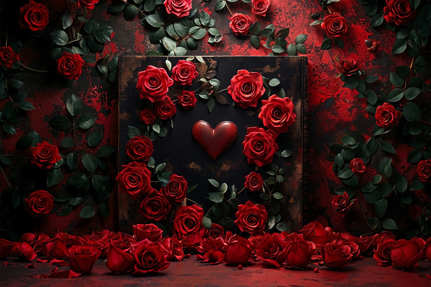 Valentine Backdrop Photography Vintage Heart Rose Romantic Backdrop BRP12-217