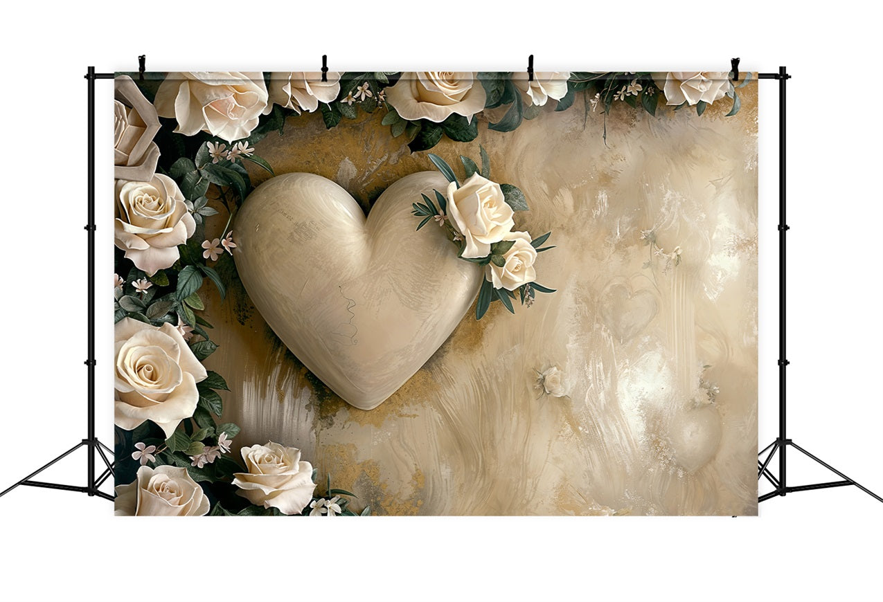 Valentines Backdrop Romantic Beige Heart Flower Backdrop BRP12-219