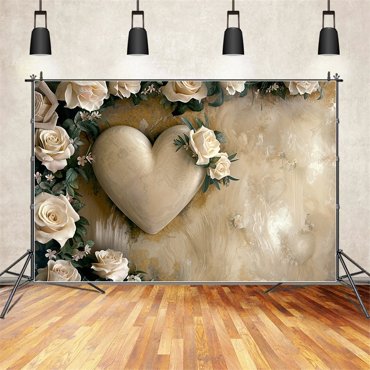 Valentines Backdrop Romantic Beige Heart Flower Backdrop BRP12-219