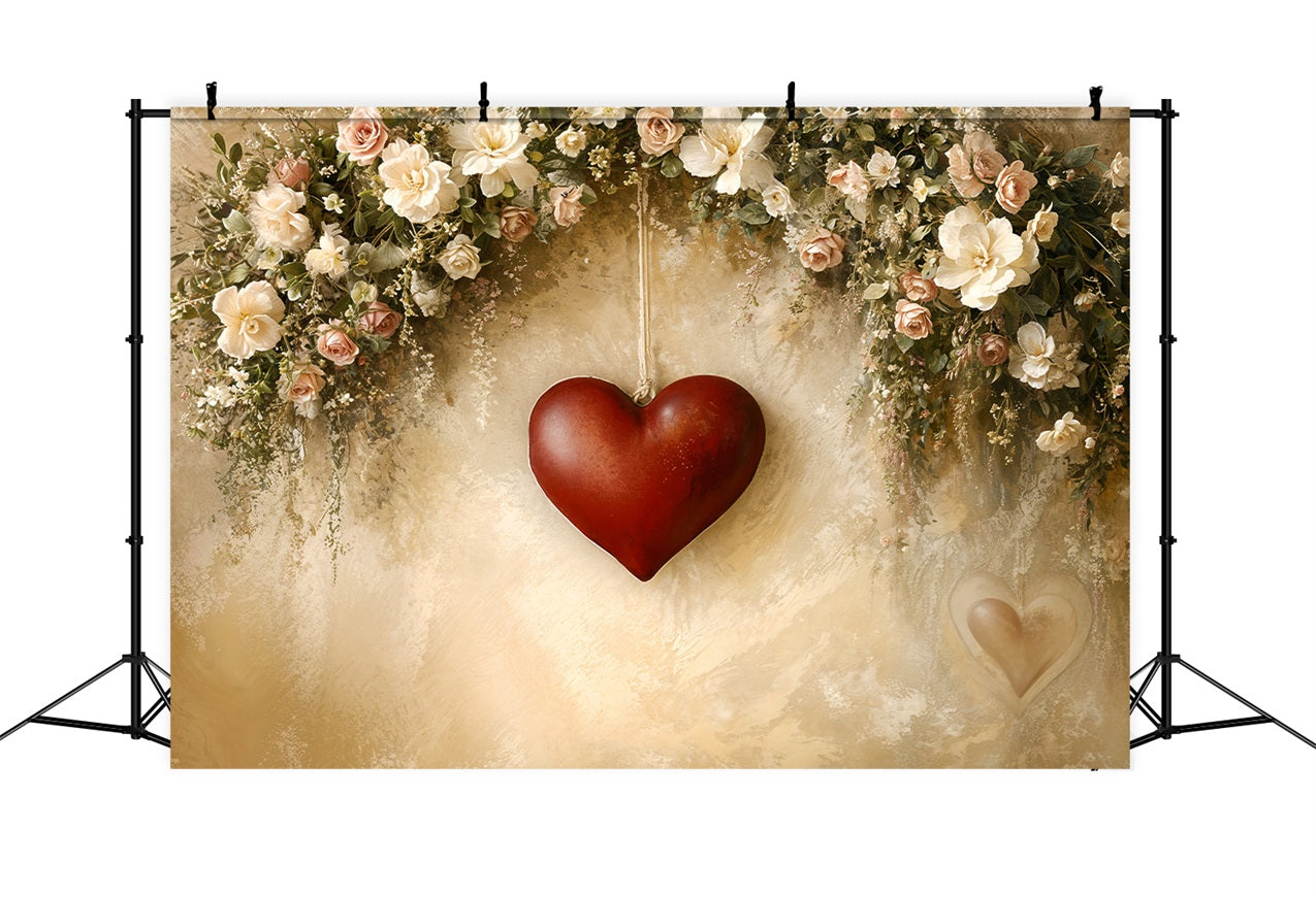 Valentine's Backdrops Red Heart Hanging Floral Elegance Backdrop BRP12-220