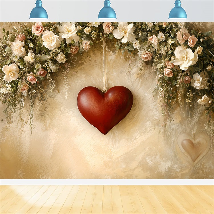 Valentine's Backdrops Red Heart Hanging Floral Elegance Backdrop BRP12-220