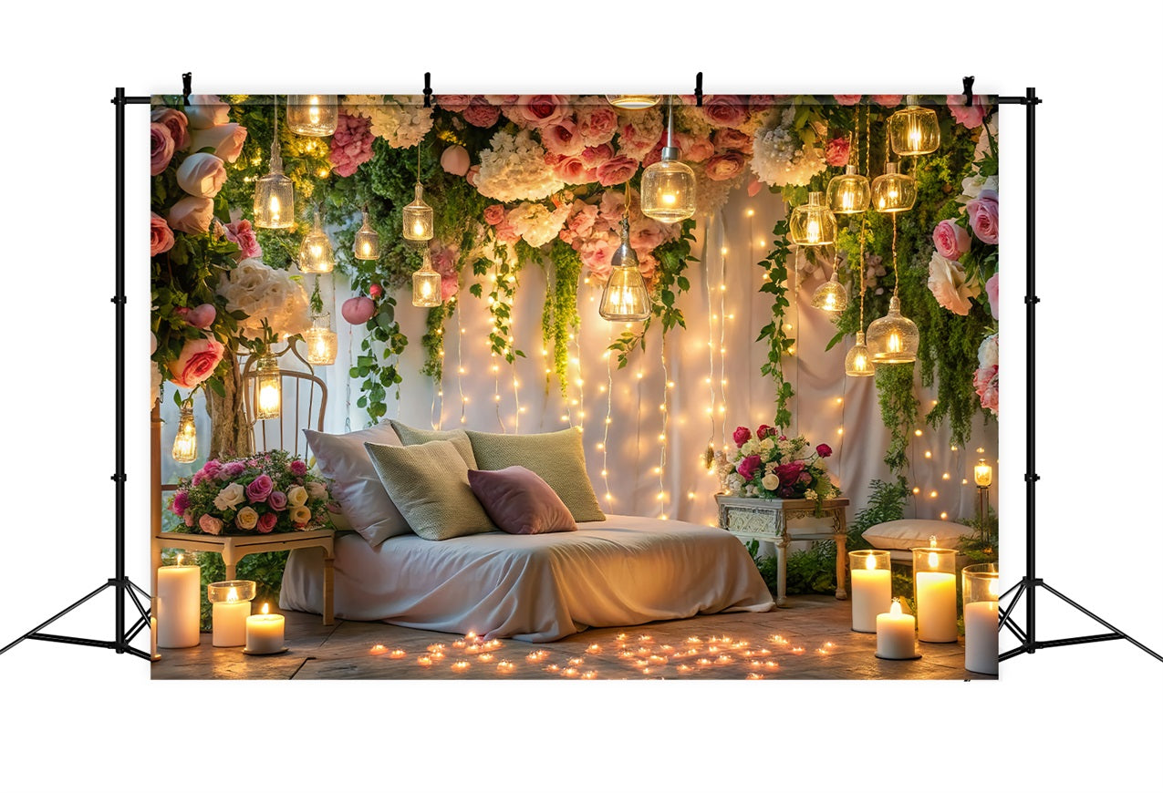 Valentines Backdrops Elegant Bedroom Candlelight Flowers Backdrop BRP12-223