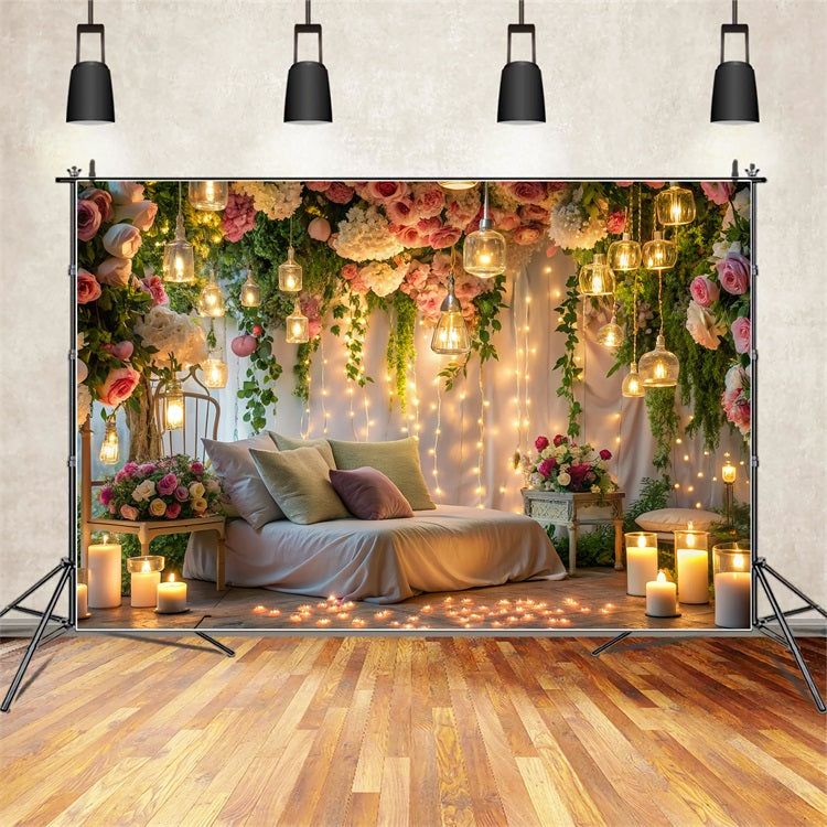 Valentines Backdrops Elegant Bedroom Candlelight Flowers Backdrop BRP12-223