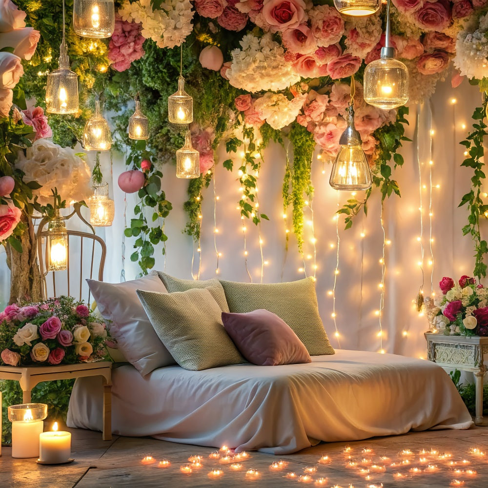 Valentines Backdrops Elegant Bedroom Candlelight Flowers Backdrop BRP12-223