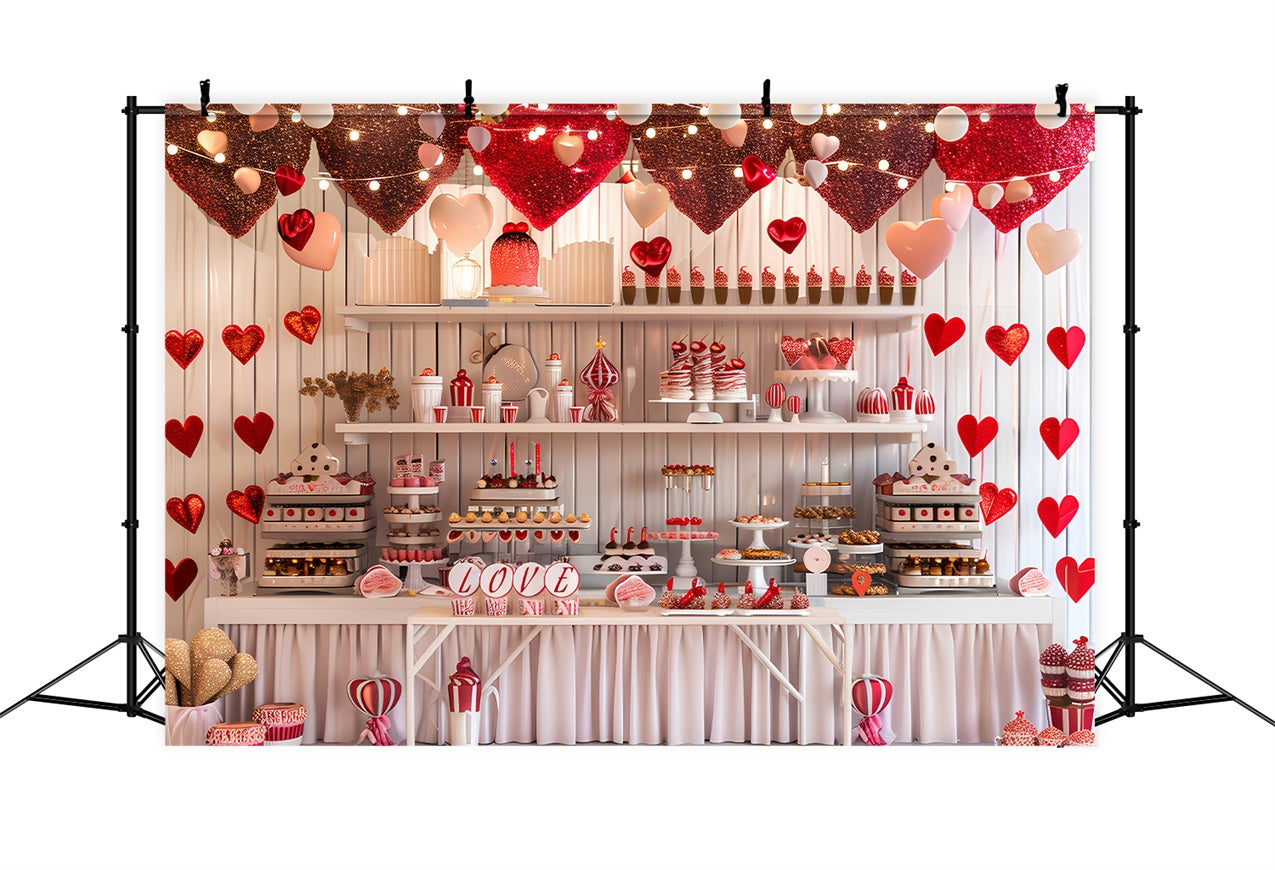 Backdrop Valentines Sweetheart Dessert Table Glitter Hearts Backdrop BRP12-225