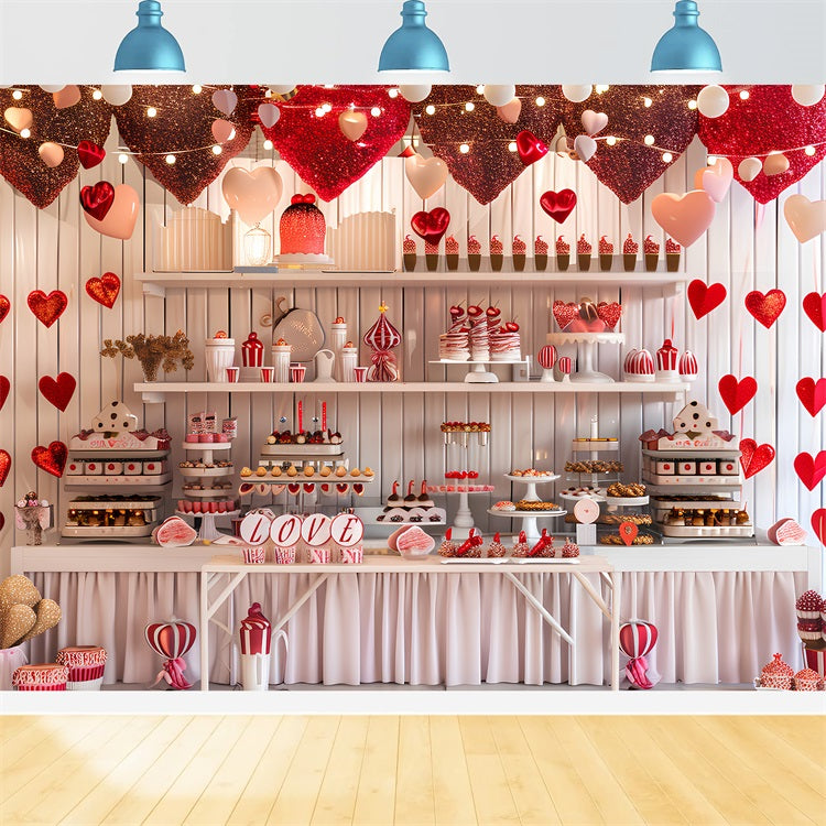 Backdrop Valentines Sweetheart Dessert Table Glitter Hearts Backdrop BRP12-225