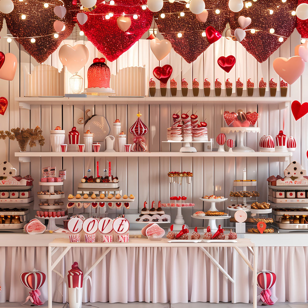 Backdrop Valentines Sweetheart Dessert Table Glitter Hearts Backdrop BRP12-225