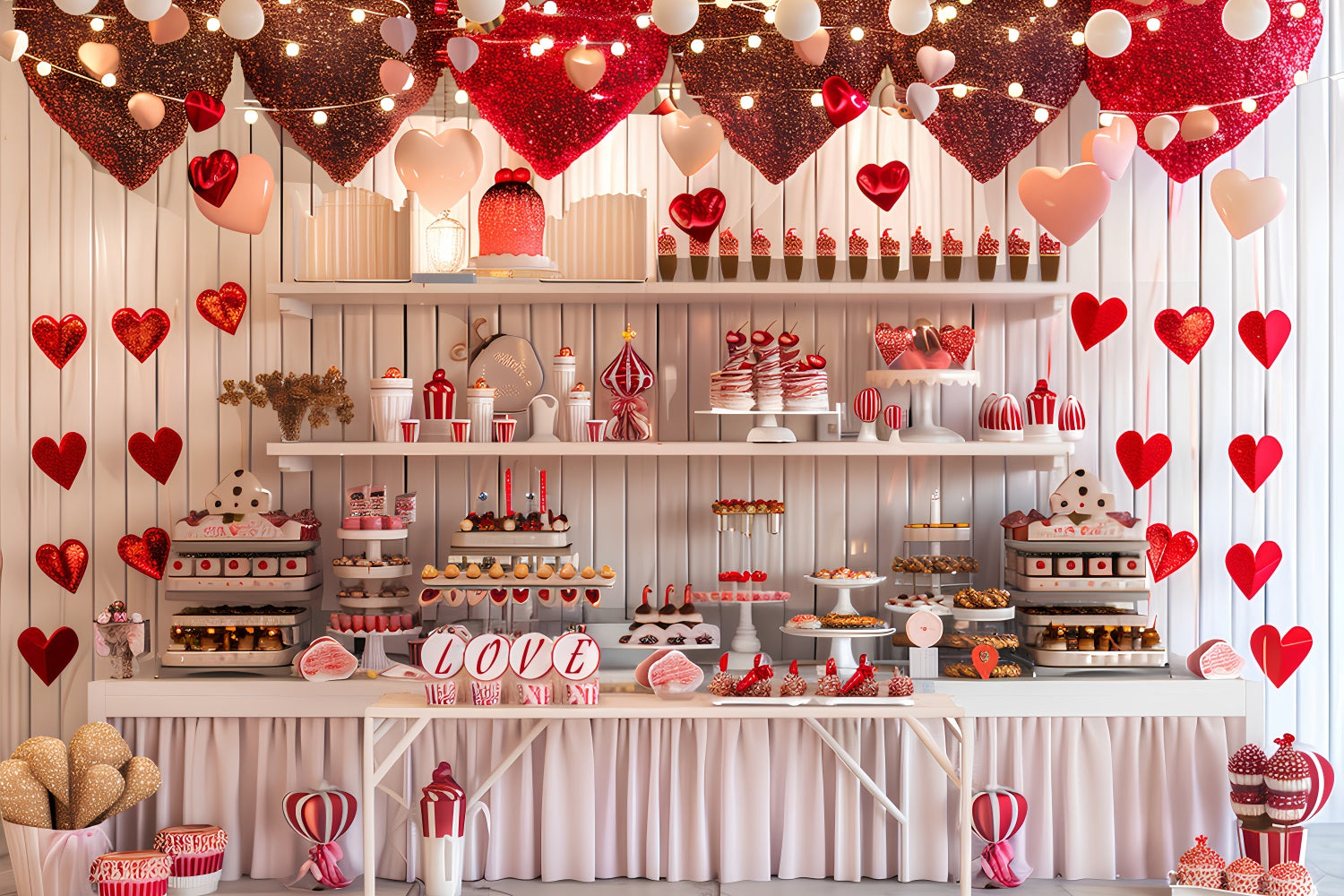 Backdrop Valentines Sweetheart Dessert Table Glitter Hearts Backdrop BRP12-225